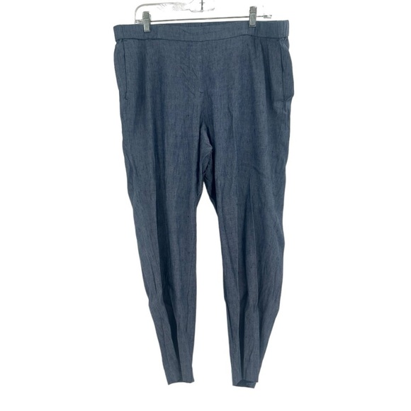 J Jill Blue Linen Stretch Blend Pull On Pants Size 1X Career Business Trousers - Picture 2 of 6